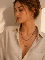 White Gold Plated Layered Necklace – Built-In Double Layer Hypoallergenic Necklace 38/45+5 cm