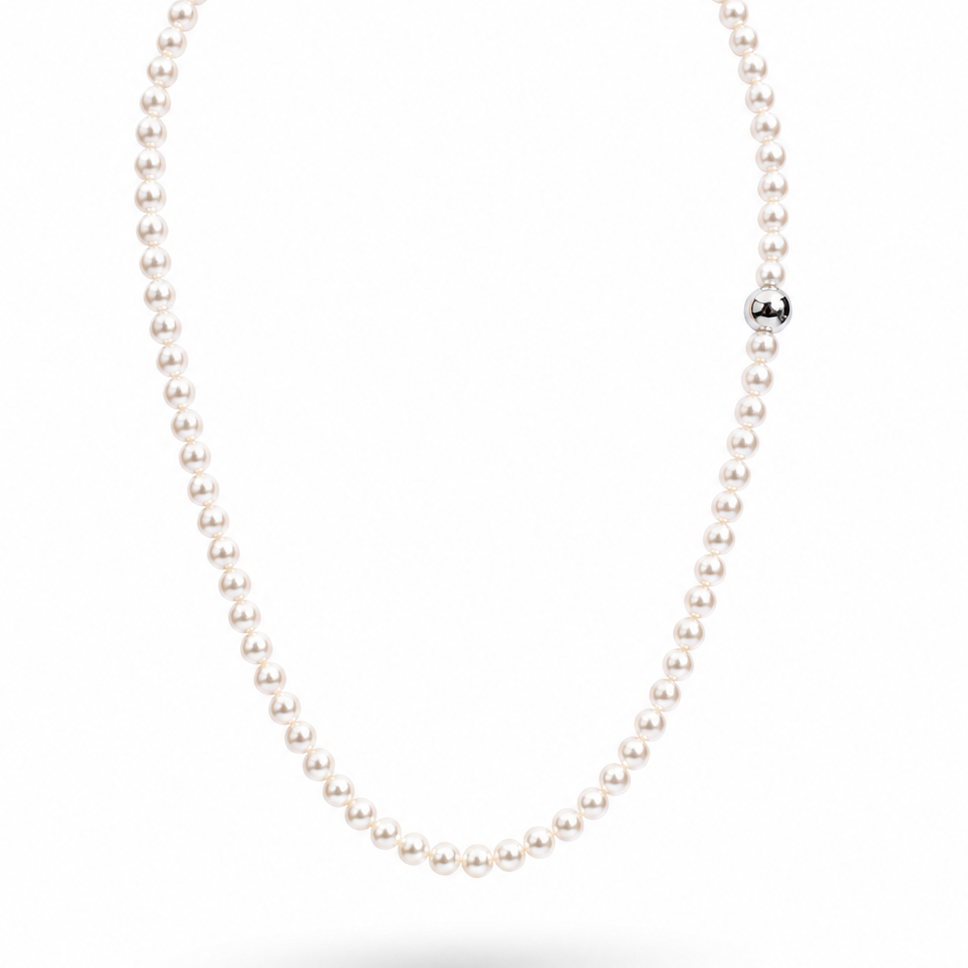 White & Yellow Gold Plated Synthetic Pearl Necklace – Hypoallergenic Pearl Choker 45 cm / 17.7”