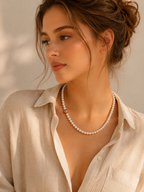 White & Yellow Gold Plated Synthetic Pearl Necklace – Hypoallergenic Pearl Choker 45 cm / 17.7”