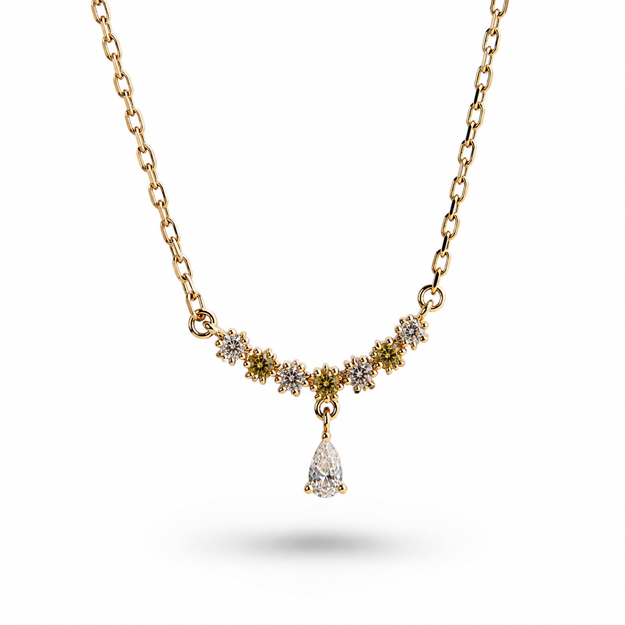 Gold Plated Crystal Drop Necklace – Hypoallergenic Floral Necklace 40+5 cm / 15.7”+2”