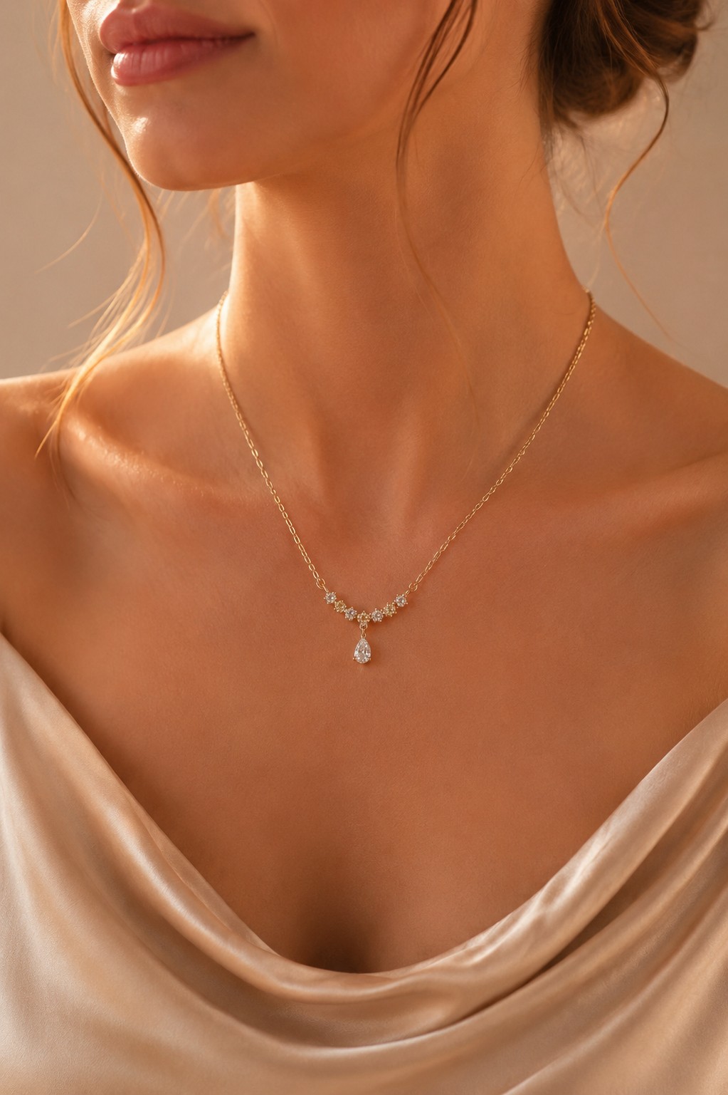 Gold Plated Crystal Drop Necklace – Hypoallergenic Floral Necklace 40+5 cm / 15.7”+2”