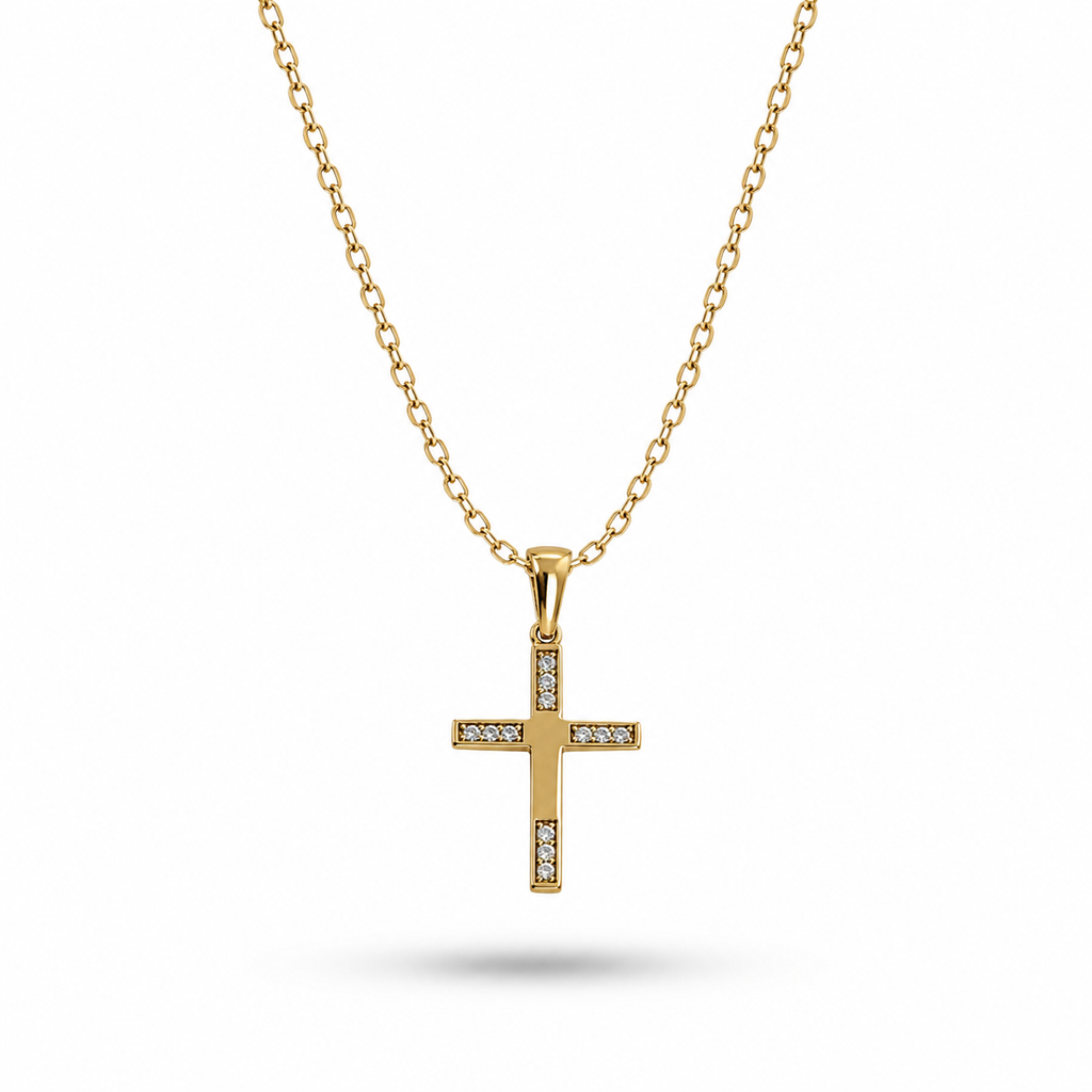 Gold Plated CZ Pendant Necklace – Hypoallergenic Statement Necklace 45 cm / 17.7”