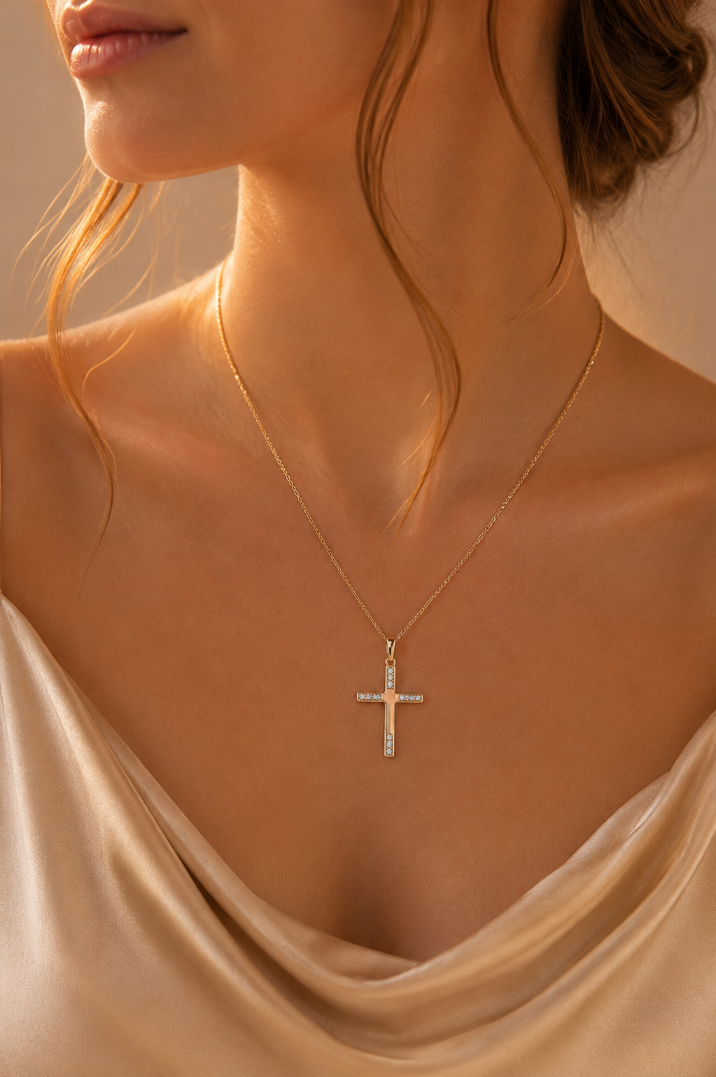 Gold Plated CZ Pendant Necklace – Hypoallergenic Statement Necklace 45 cm / 17.7”