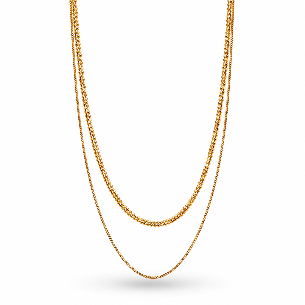 Gold Plated Layered Necklace – Built-In Double Layer Hypoallergenic Necklace 38 cm + 45+5 cm