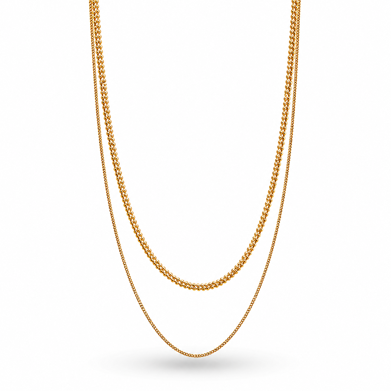 Gold Plated Layered Necklace – Built-In Double Layer Hypoallergenic Necklace 38 cm + 45+5 cm