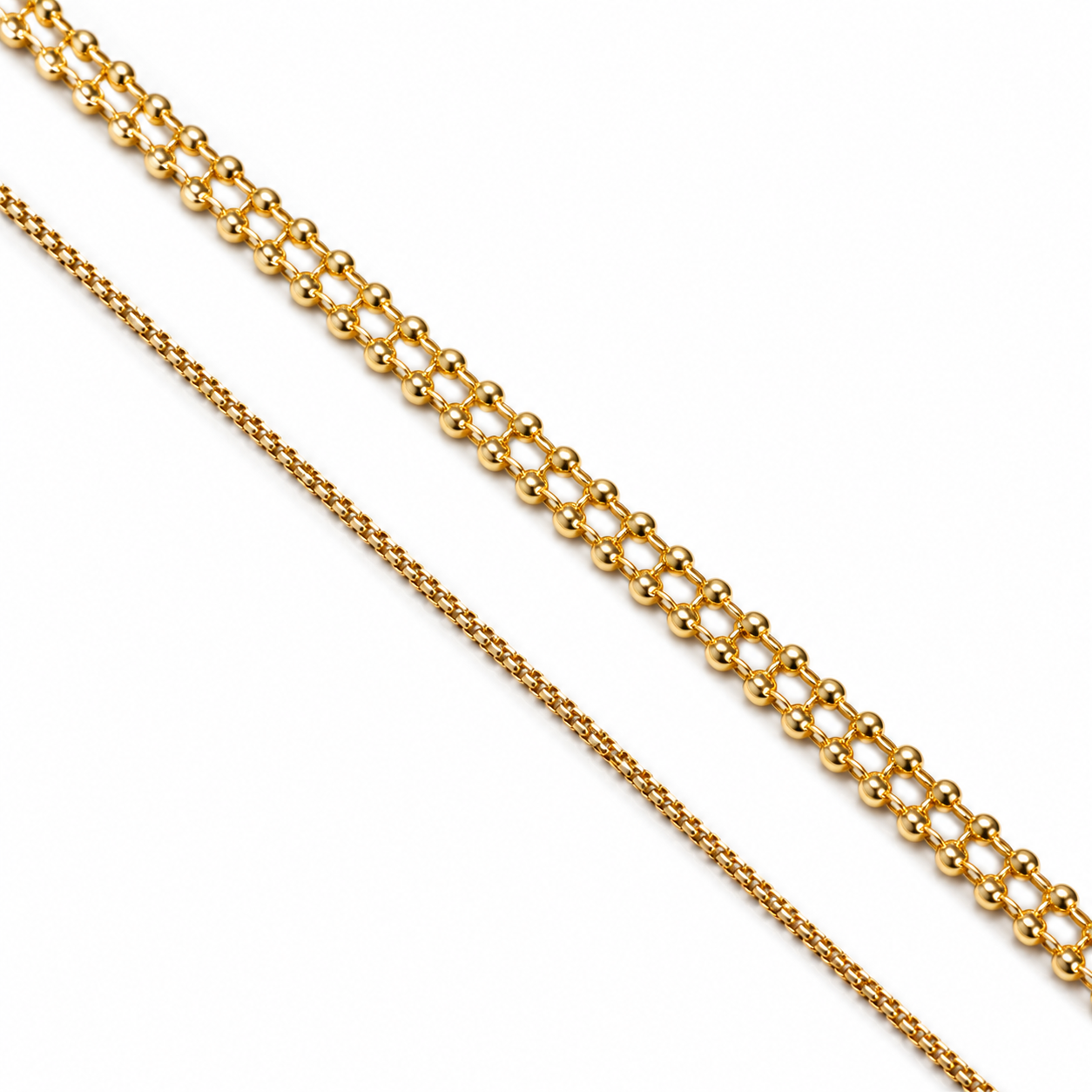 Gold Plated Layered Necklace – Built-In Double Layer Hypoallergenic Necklace 38 cm + 45+5 cm