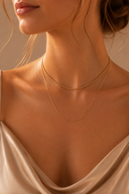 Gold Plated Layered Necklace – Built-In Double Layer Hypoallergenic Necklace 38 cm + 45+5 cm