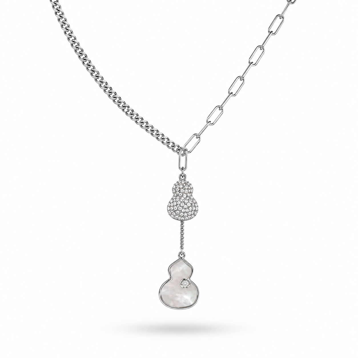 White Gold Plated CZ Pendant Necklace – Hypoallergenic Statement Necklace 40 cm / 15.7”