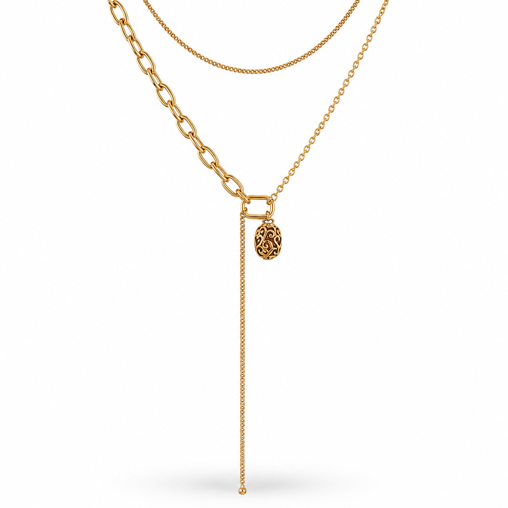 Rose Gold Plated Layered Necklace – Multi Layer Y Necklace 35 / 45+5 cm