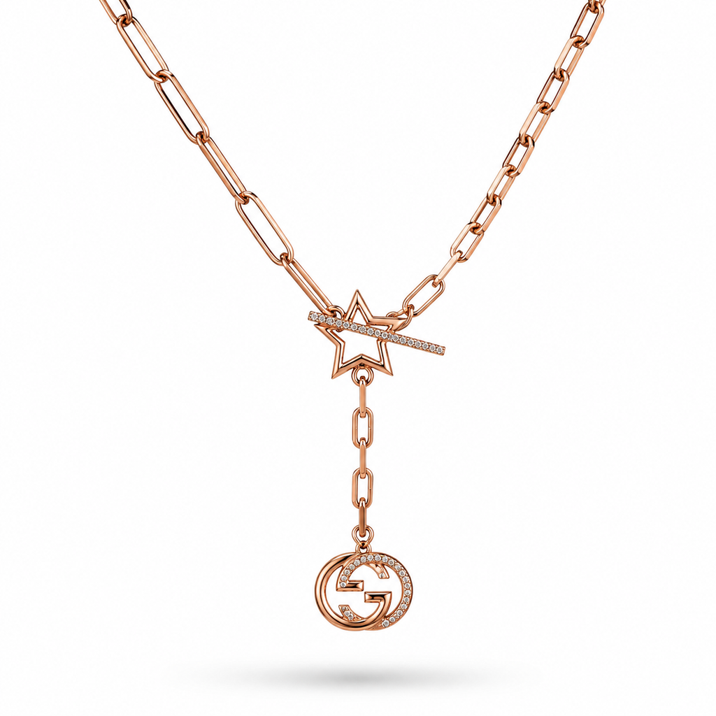 Rose Gold Plated Pendant Necklace – Statement Chain Necklace 45+5 cm