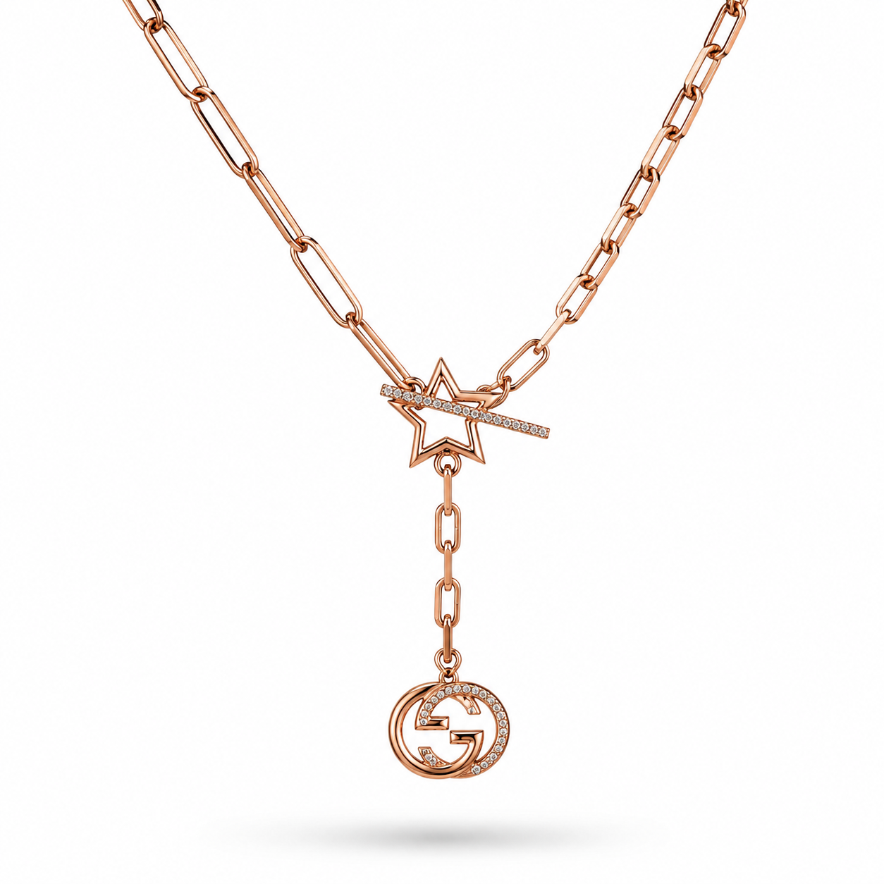 Rose Gold Plated Pendant Necklace – Statement Chain Necklace 45+5 cm