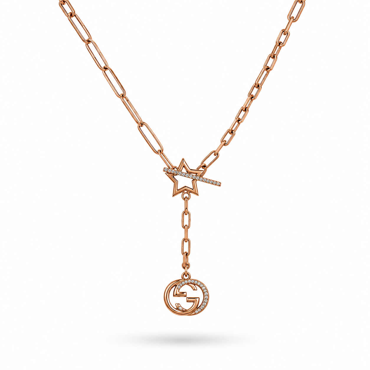 Rose Gold Plated Pendant Necklace – Statement Chain Necklace 45+5 cm