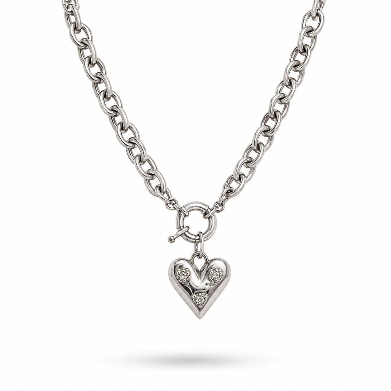 White Gold Plated Heart Pendant Chain Necklace – 45 cm