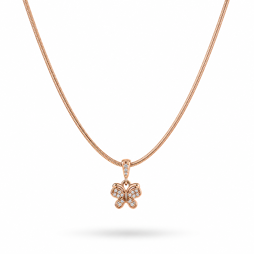 Rose Gold Plated Butterfly Pendant Necklace – CZ Butterfly Necklace 45 cm