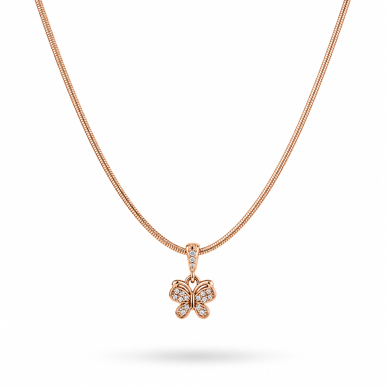 Rose Gold Plated Butterfly Pendant Necklace – CZ Butterfly Necklace 45 cm