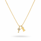 Sedy Jewelry Gold Plated Key and Lock Pendant Necklace, 40+5 cm Chain