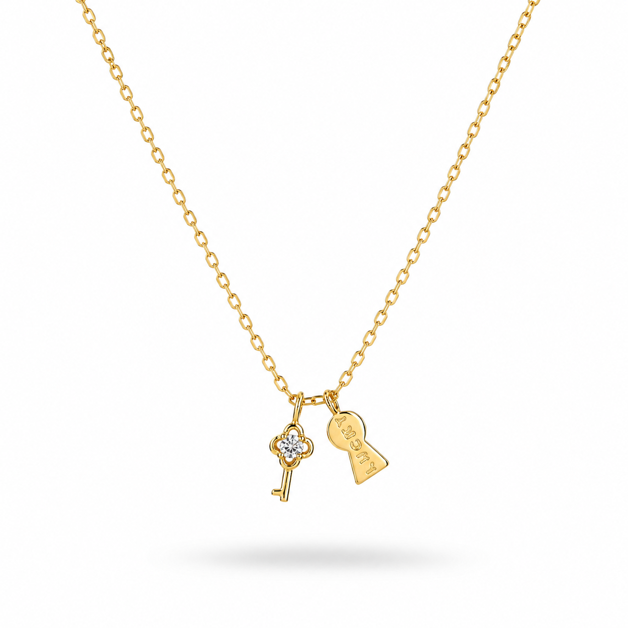 Sedy Jewelry Gold Plated Key and Lock Pendant Necklace, 40+5 cm Chain