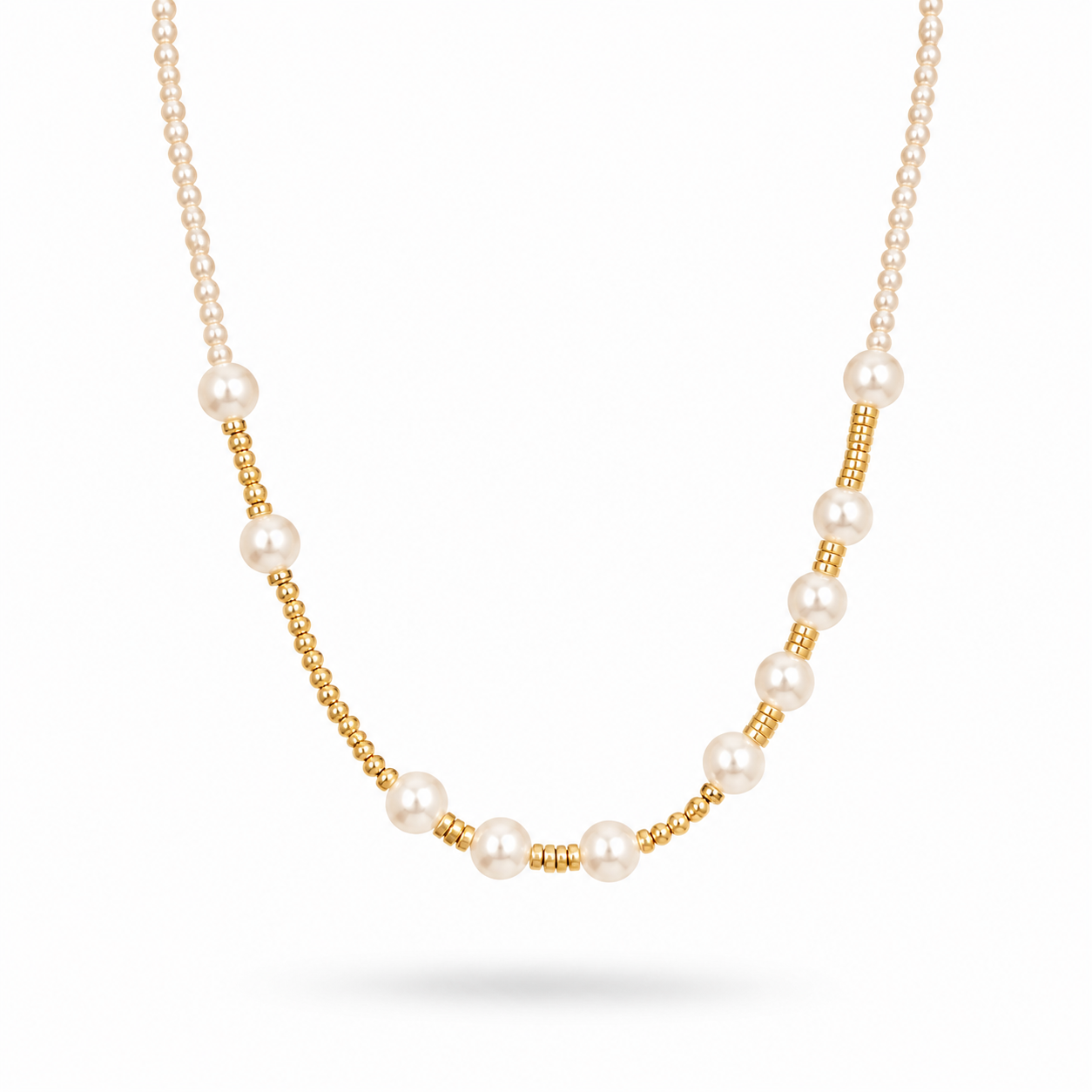 Gold Plated Pearl Beaded Necklace – Minimalist Pearl Necklace 45+5 cm
