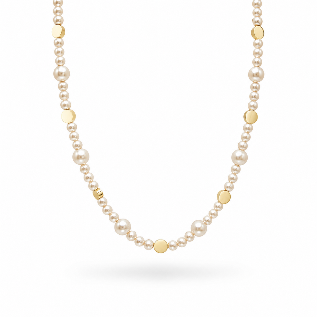 Gold Plated Pearl Beaded Necklace – Statement Pearl Necklace 45+5 cm