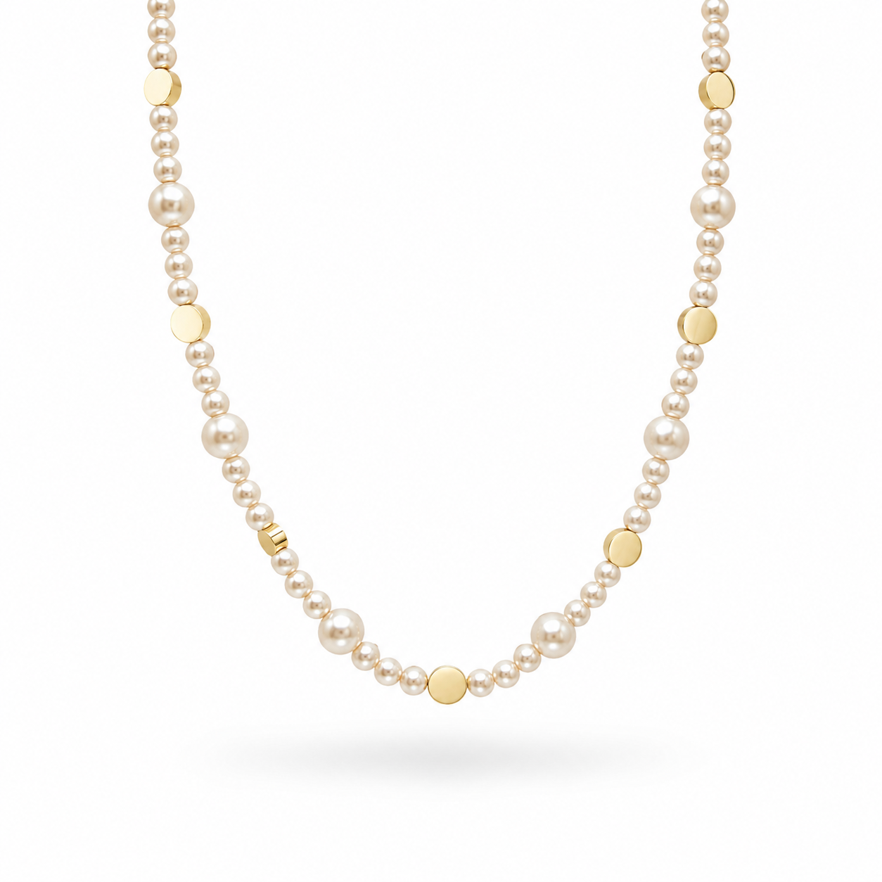 Gold Plated Pearl Beaded Necklace – Statement Pearl Necklace 45+5 cm