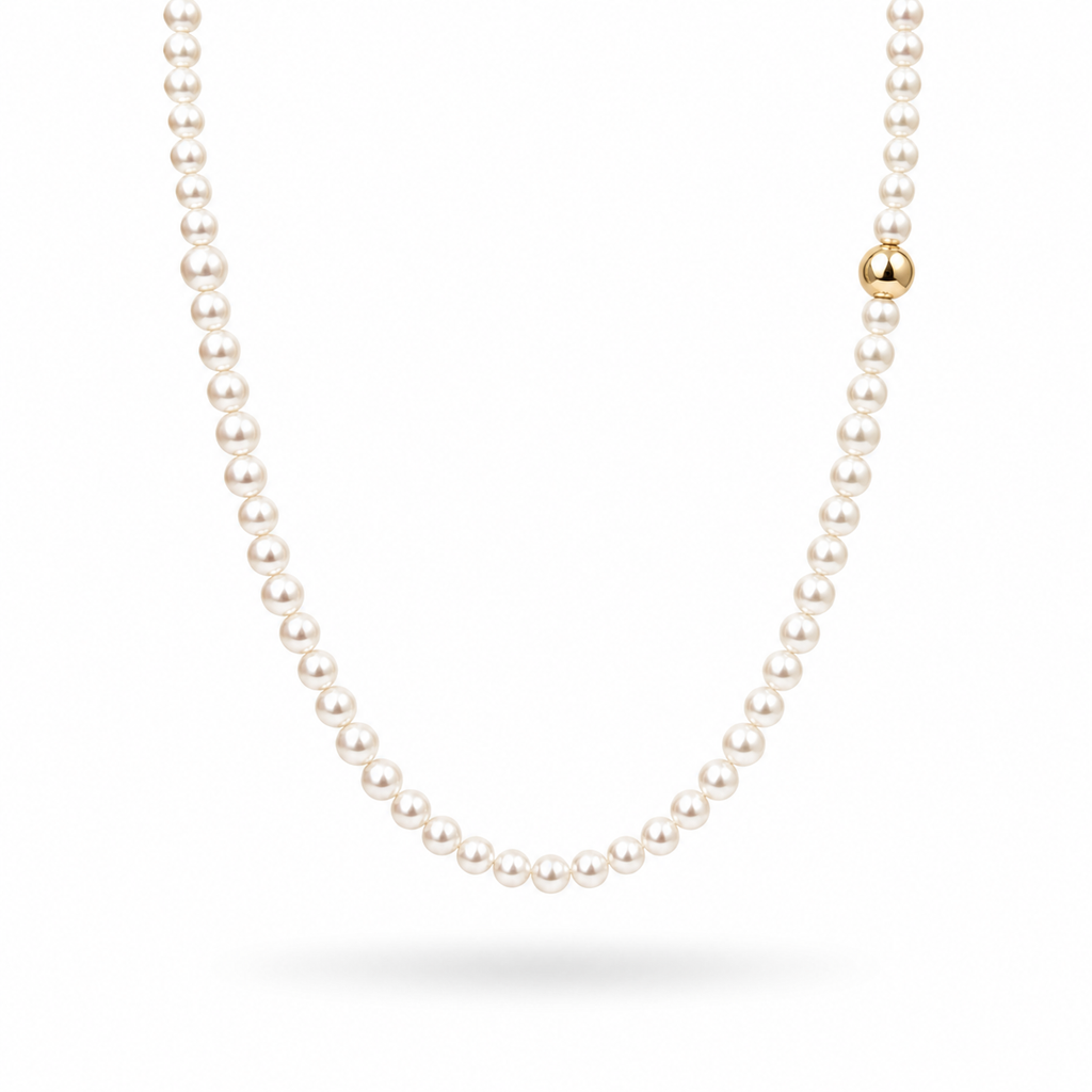 White & Yellow Gold Plated Synthetic Pearl Necklace – Hypoallergenic Pearl Choker 45 cm / 17.7”
