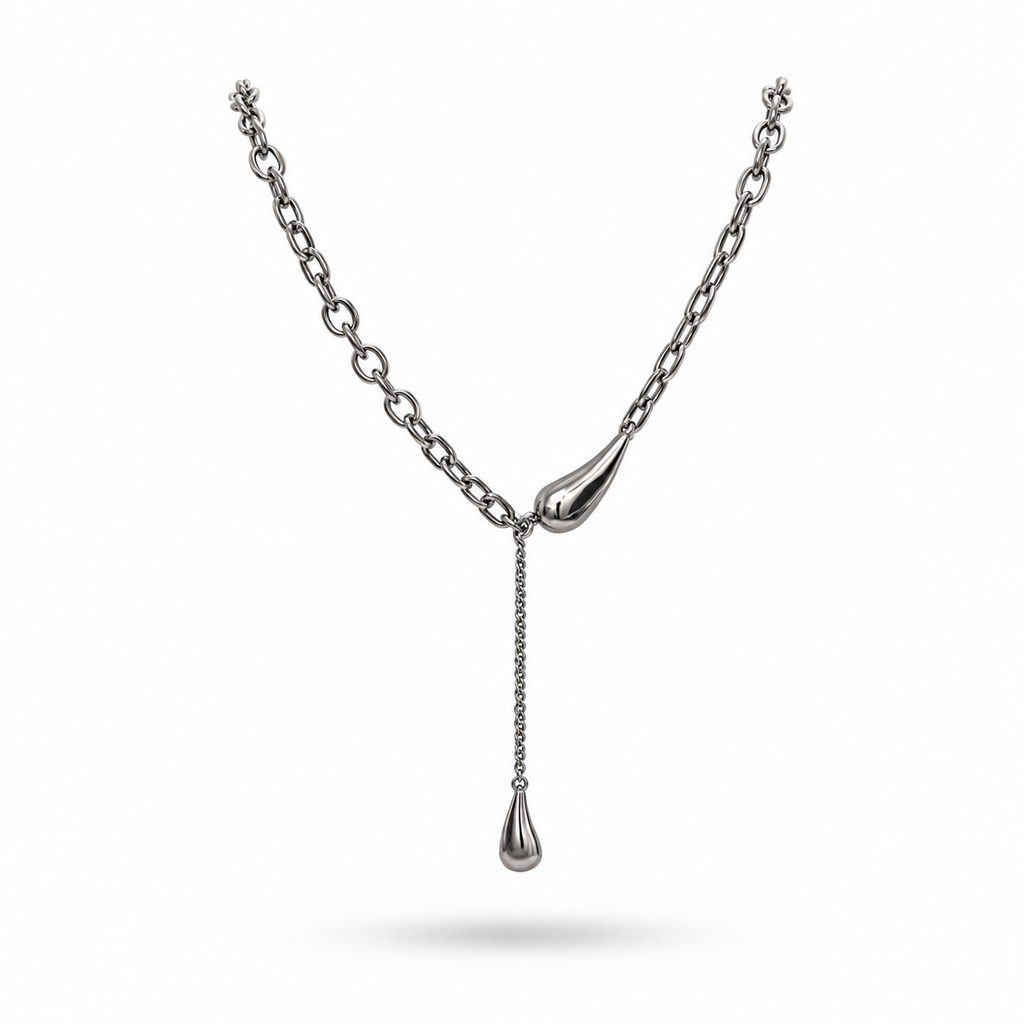 White Gold Plated Drop Pendant Necklace – Modern Chain Necklace 40+5 cm