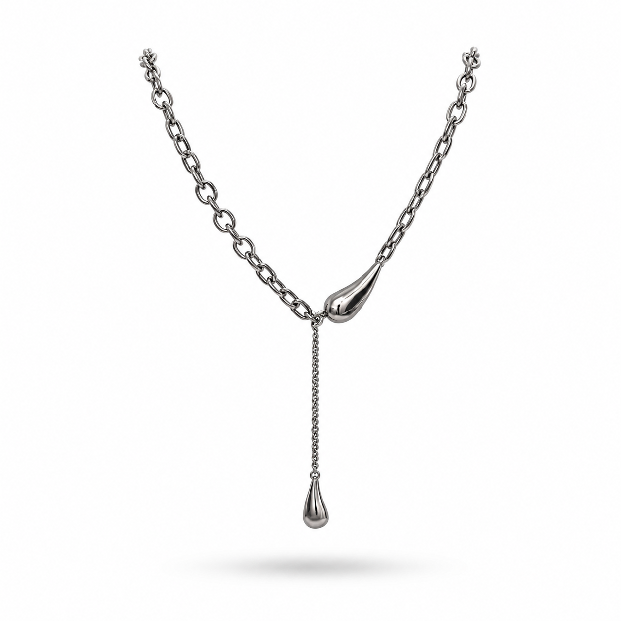 White Gold Plated Drop Pendant Necklace – Modern Chain Necklace 40+5 cm