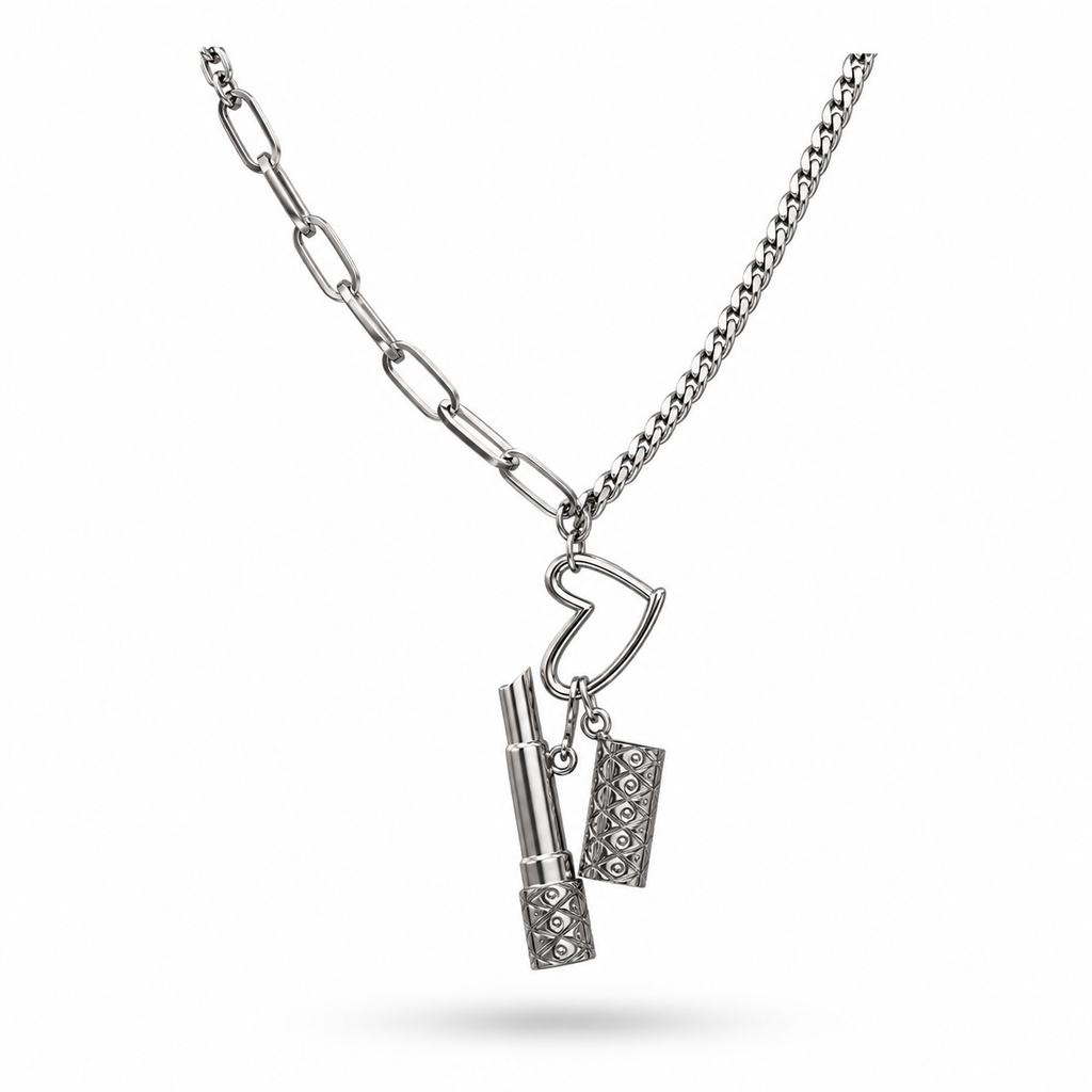 White Gold Plated Charm Pendant Necklace – Modern Statement Necklace 45+5 cm