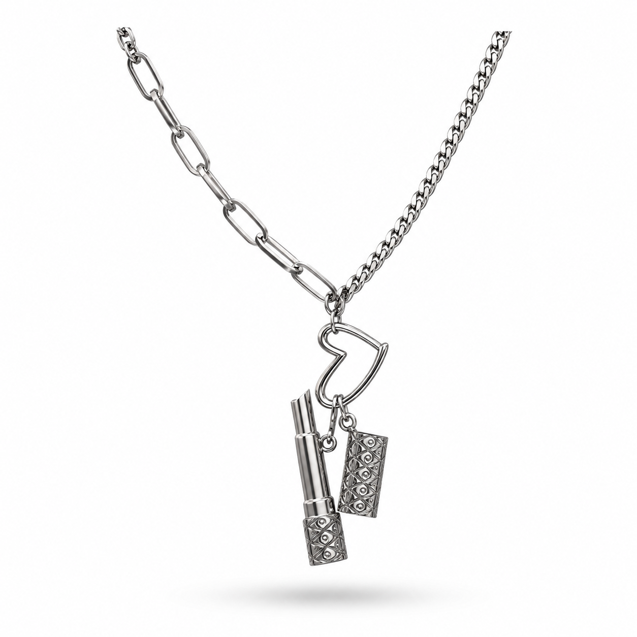 White Gold Plated Charm Pendant Necklace – Modern Statement Necklace 45+5 cm