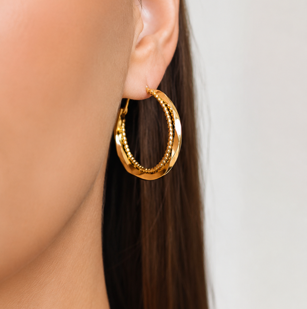 Sedy Jewelry Gold Plated Twisted Hoop Earrings, 30mm Elegant Hoops