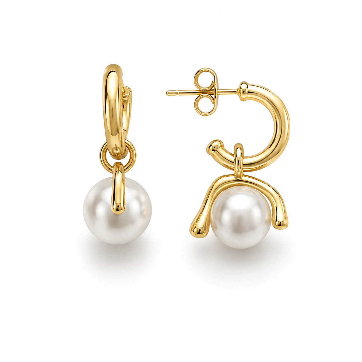 Gold Plated Pearl Drop Hoop Earrings | Minimalist Earrings