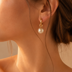 Gold Plated Pearl Drop Hoop Earrings | Minimalist Earrings