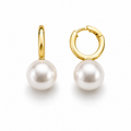 Gold Plated Pearl Drop Hoop Earrings | Chunky Pearl Earrings