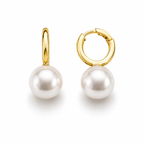 Gold Plated Pearl Drop Hoop Earrings | Chunky Pearl Earrings