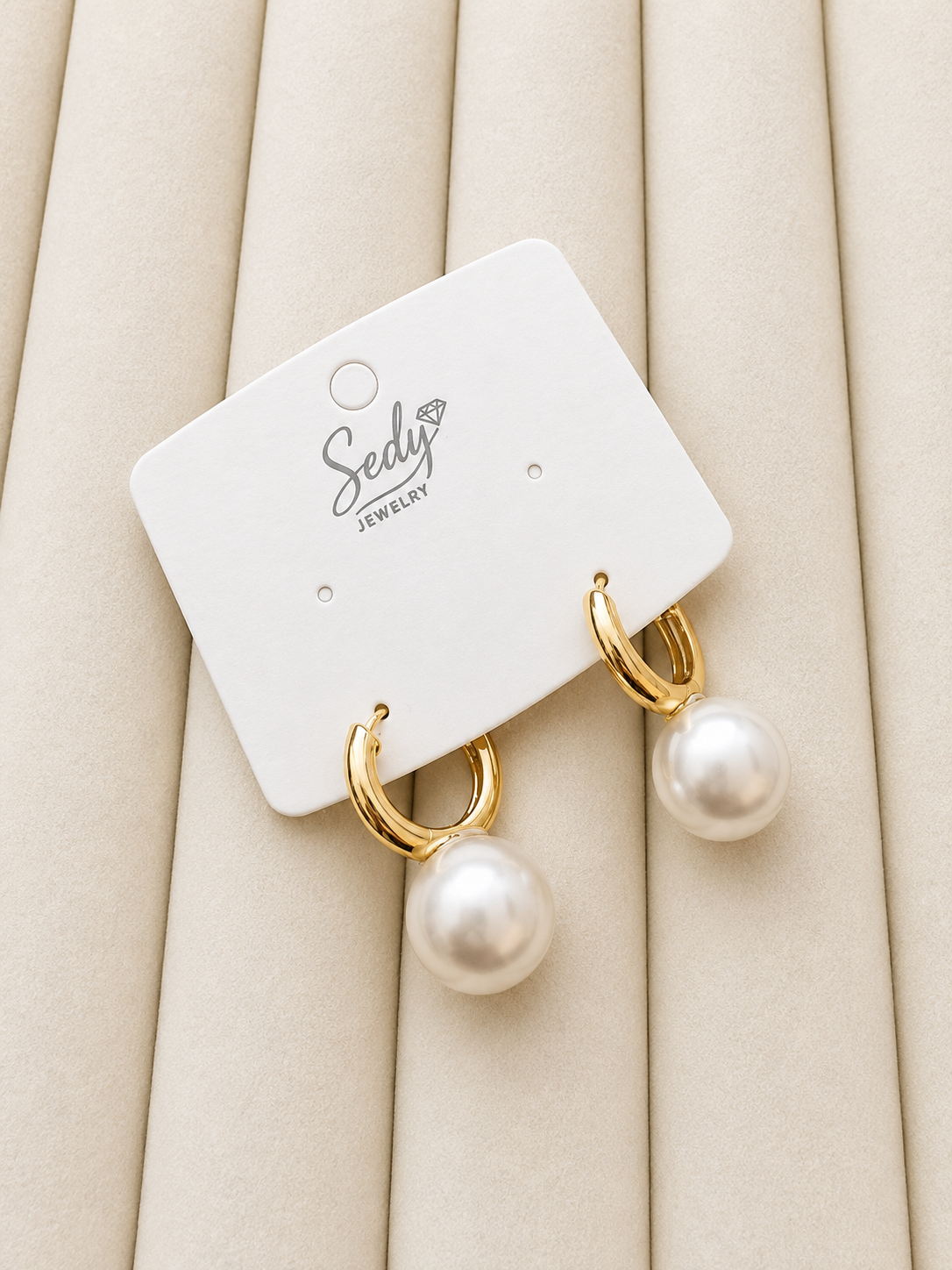 Gold Plated Pearl Drop Hoop Earrings | Chunky Pearl Earrings