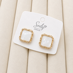 Gold Plated Mother of Pearl Stud Earrings | Square Earrings