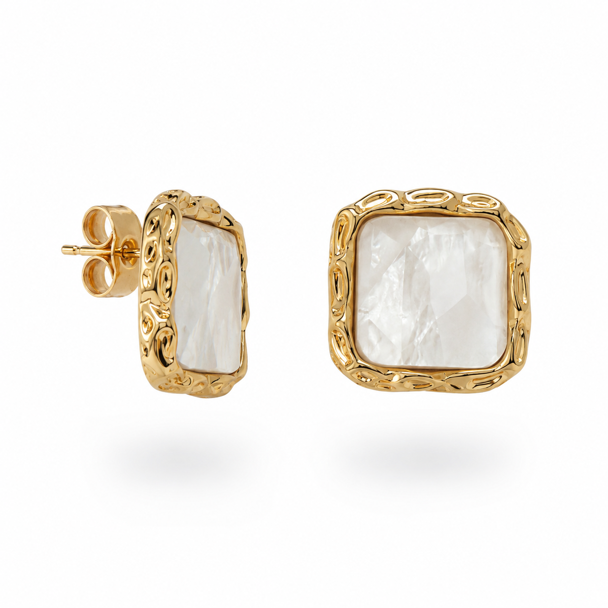 Gold Plated Mother of Pearl Stud Earrings | Square Earrings