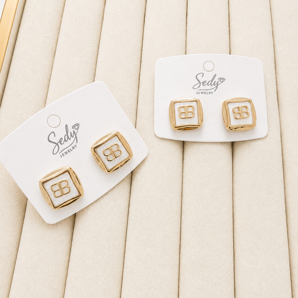 Gold Plated Geometric Stud Earrings | Square Statement Studs