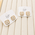 Gold Plated Geometric Stud Earrings | Square Statement Studs