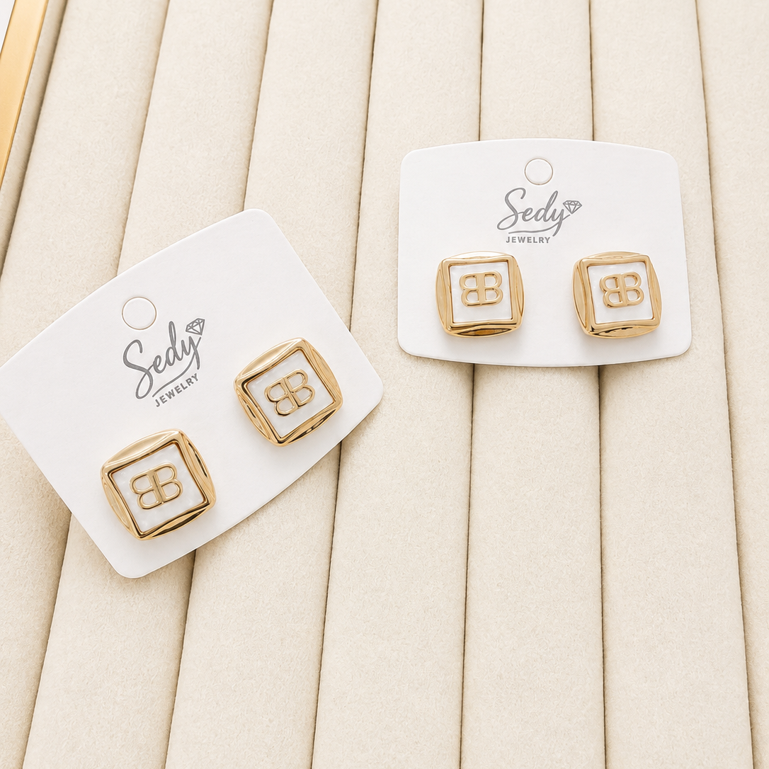 Gold Plated Geometric Stud Earrings | Square Statement Studs
