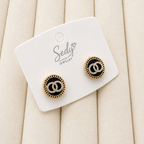 Gold Plated Black Enamel Stud Earrings | Oval Statement Studs