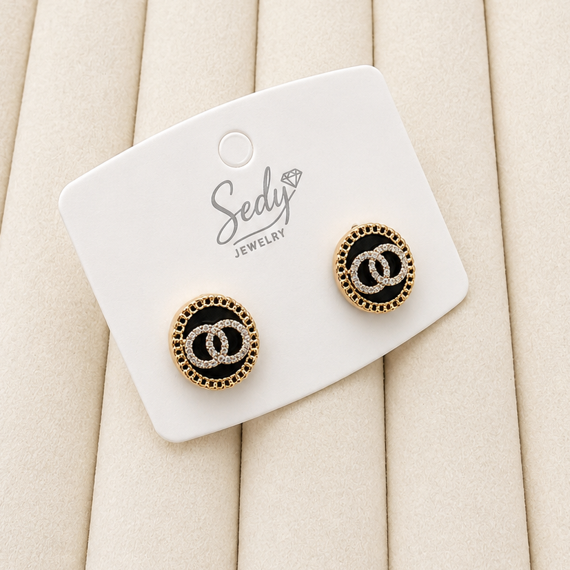 Gold Plated Black Enamel Stud Earrings | Oval Statement Studs