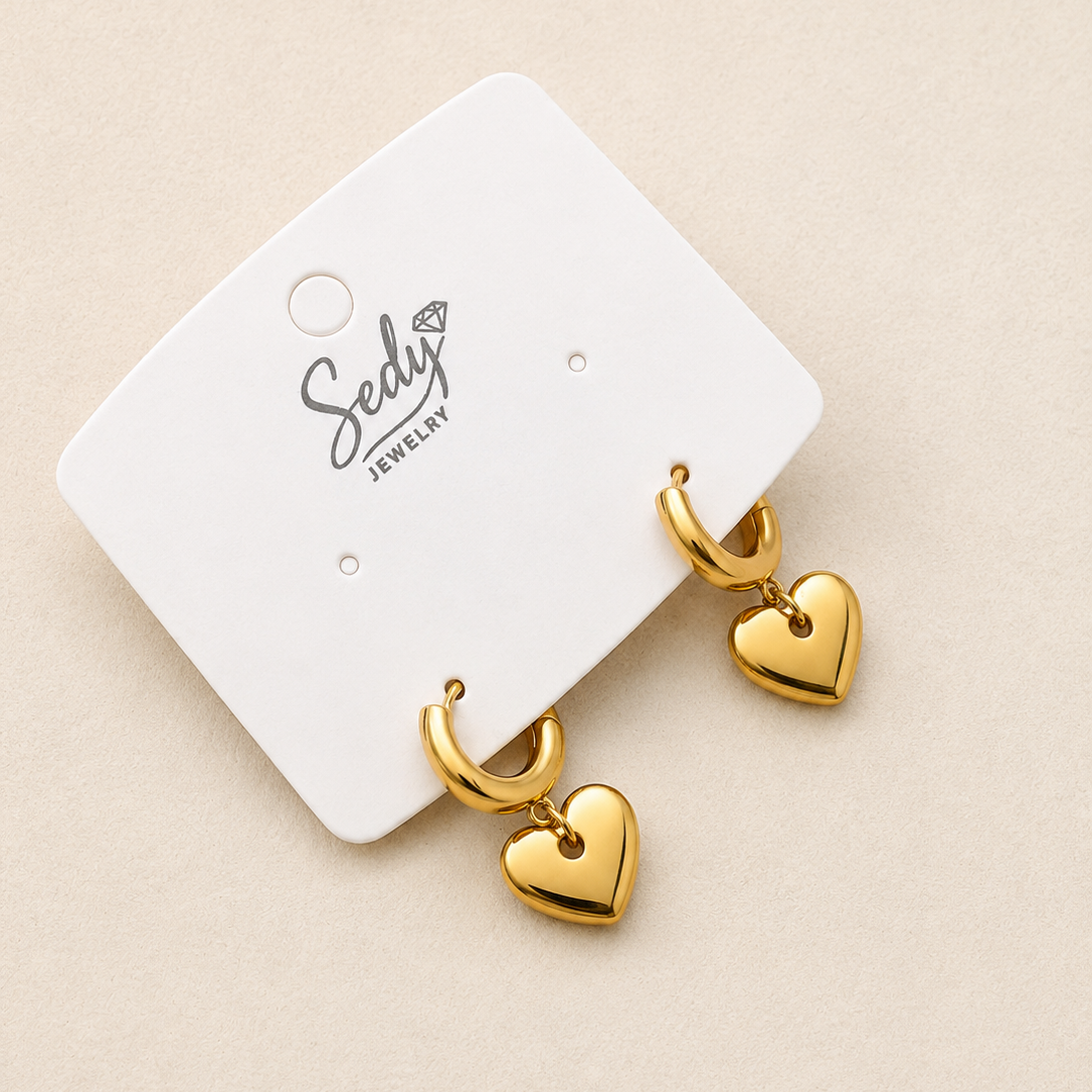 Gold Plated Heart Charm Hoop Earrings | Minimalist Huggies