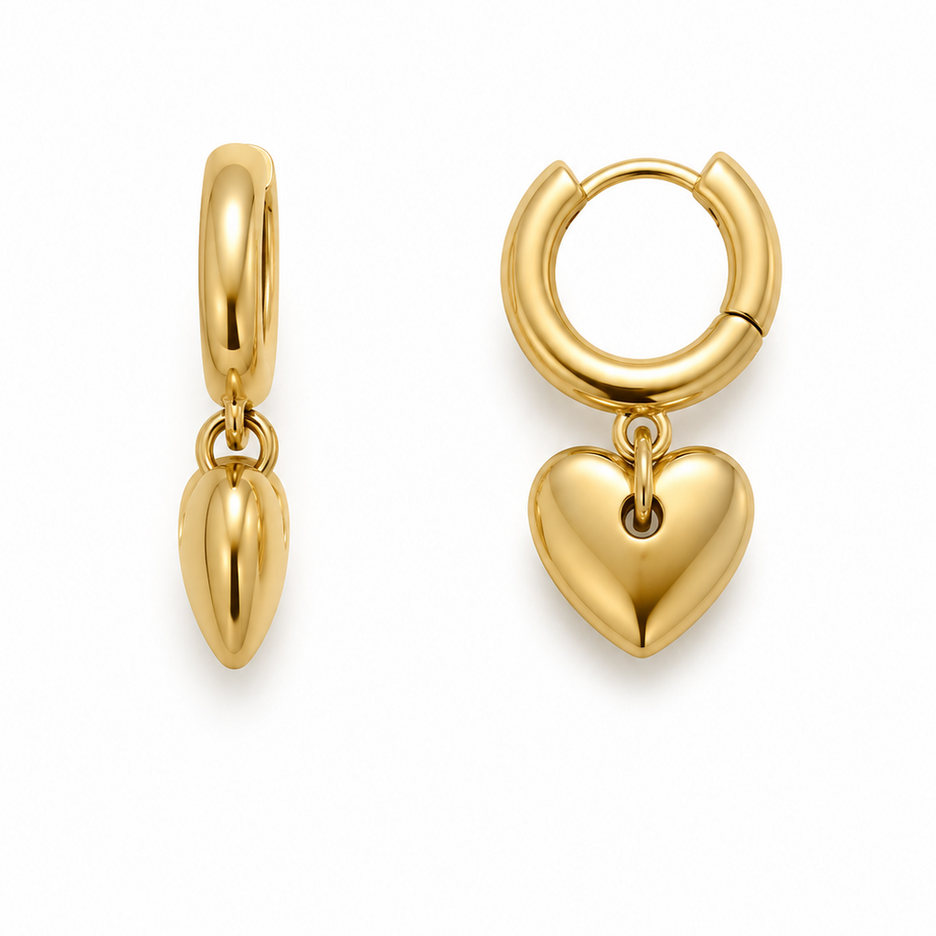 Gold Plated Heart Charm Hoop Earrings | Minimalist Huggies