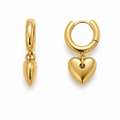 Gold Plated Heart Charm Hoop Earrings | Minimalist Huggies