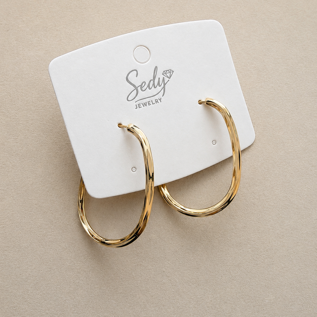 Gold Plated Textured Oval Hoop Earrings | Large Statement Hoops
