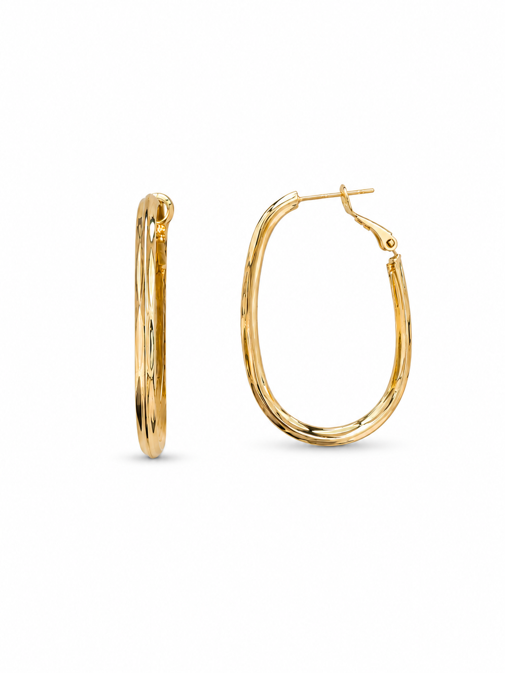 Gold Plated Textured Oval Hoop Earrings | Large Statement Hoops