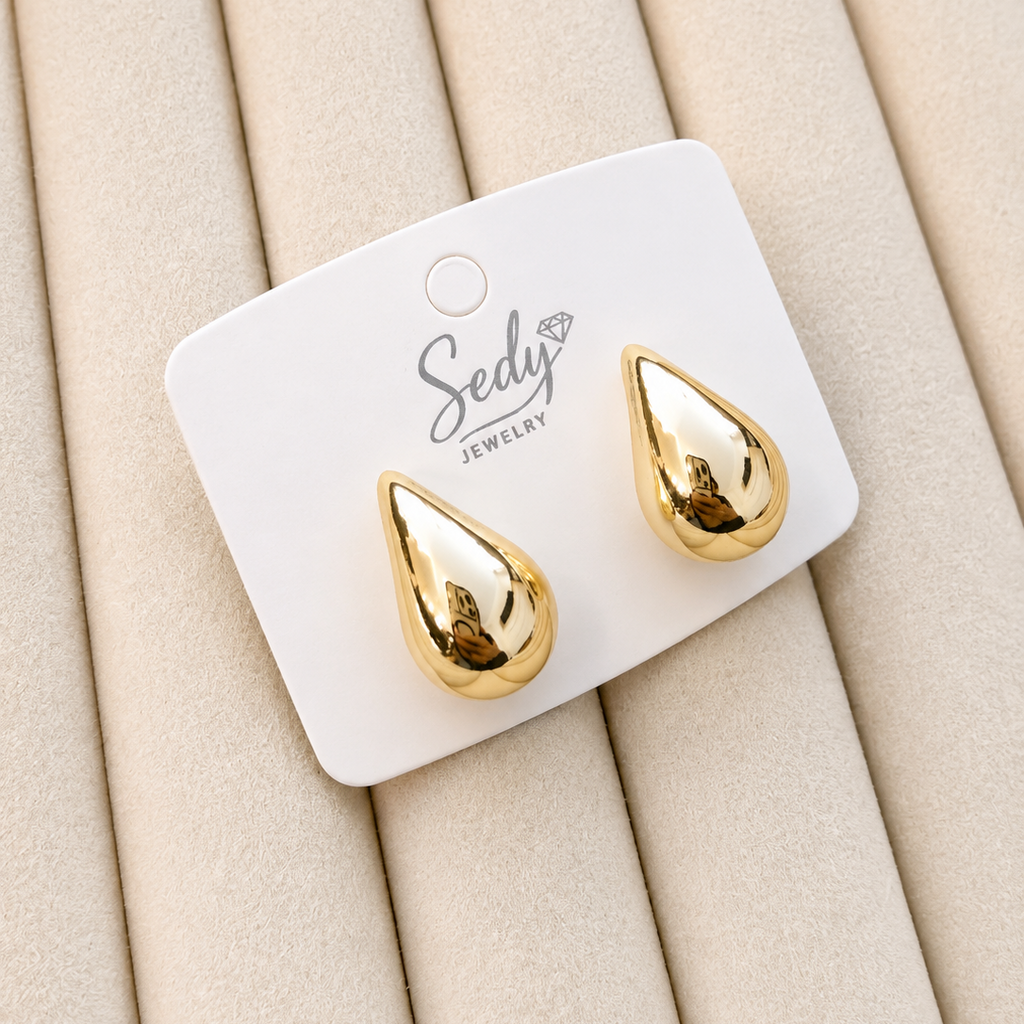 Gold Plated Teardrop Stud Earrings | Statement Studs