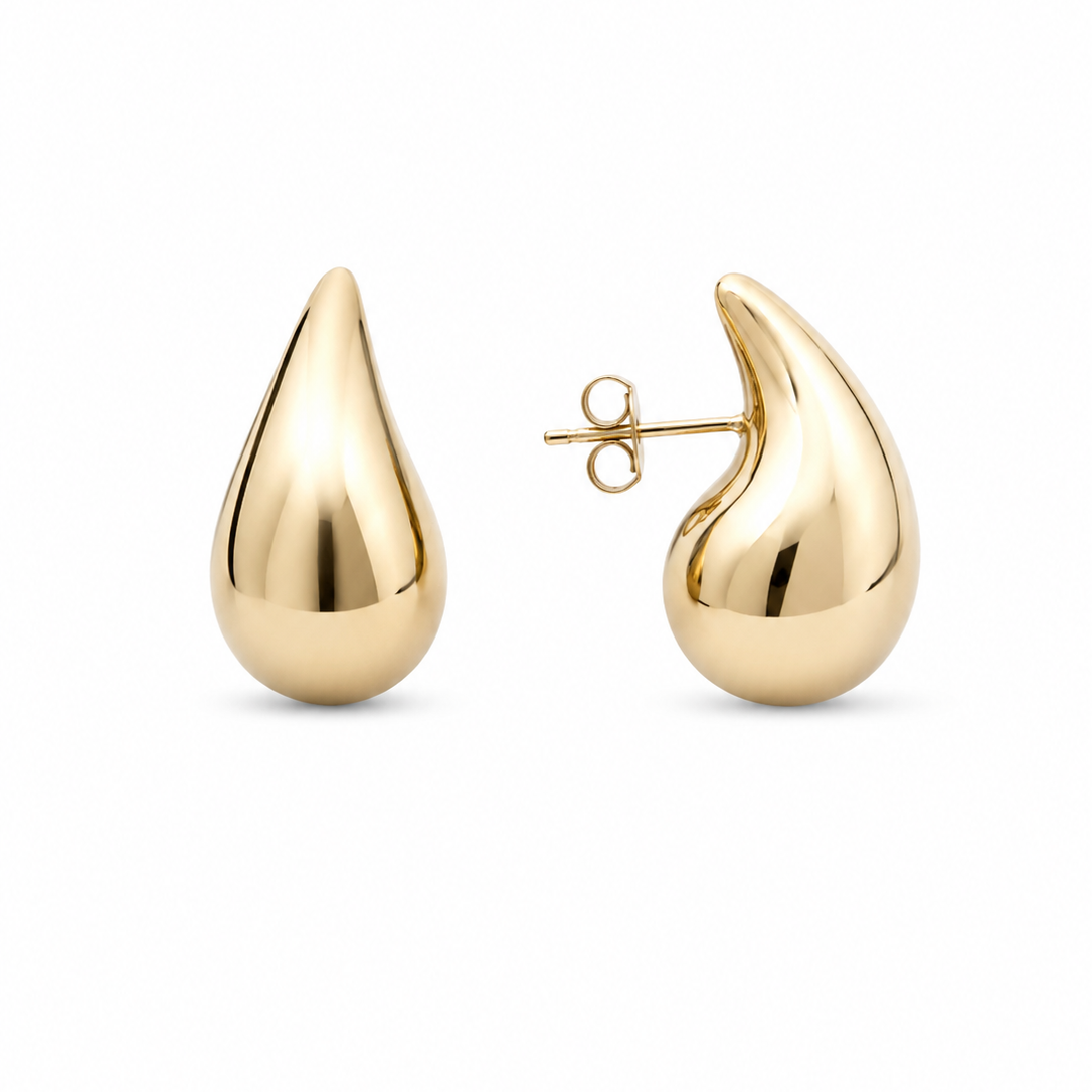 Gold Plated Teardrop Stud Earrings | Statement Studs