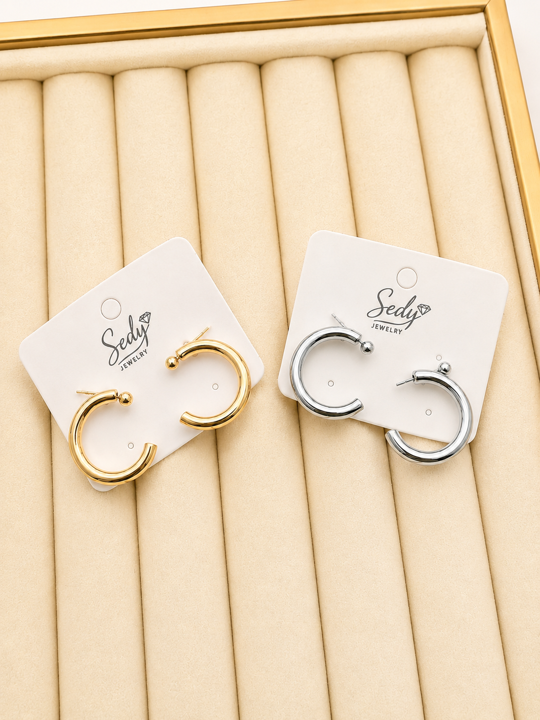Gold Plated / White Gold Plated Open Hoop Earrings | C Shape